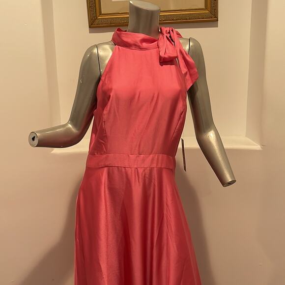 Tahari Arthur S. Levine Mock Neck Side Bow Tie Maxi Pink Dress Size 10 NWT - Picture 6 of 15